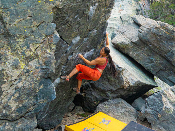 brigitte climbing with La Sportiva Finale